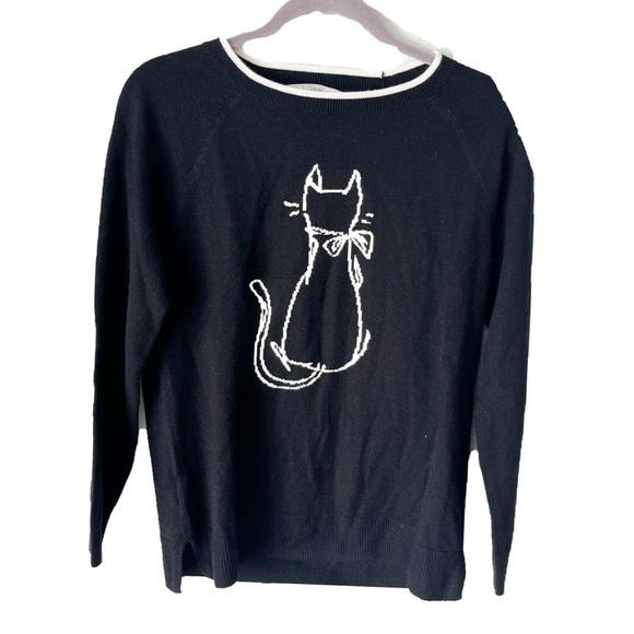 Loft Sweater Women’s Medium Black Cat Print Graphic Cozy Cat Lady - Picture 1 of 8